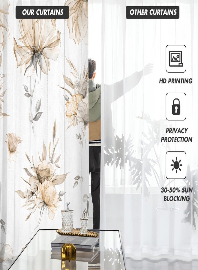 Kikiry Floral Kitchen Curtains Mini 27.5''W x 39''L Flower Spring Blossom Farmhouse Pretty Watercolor Vintage Woman Girl Short Small Cafe Room Rod Pocket Window Drapes Treatment Tiers Fabric 1 Pair - Image 3